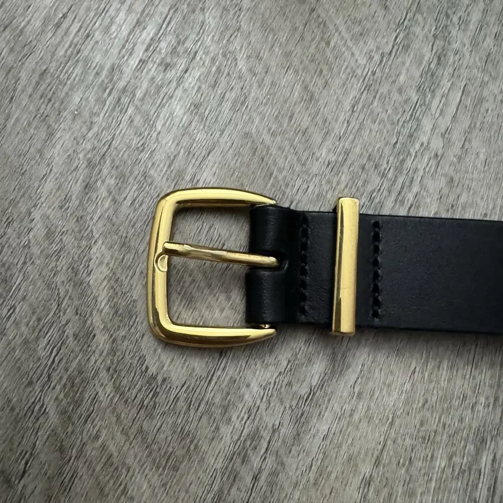 Madewell Womens Essential Leather Belt True Black Size XS Brass Gold Tone Buckle